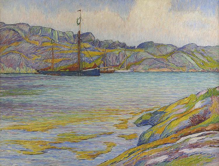 Karl Nordstrom Boats by a cliff, Kyrkesund oil painting picture